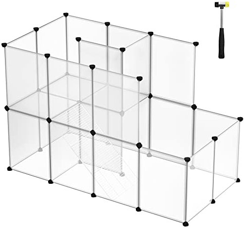 SONGMICS Laufgitter für Meerschweinchen, modulierbar, Kunststoff, transparent LPC03W