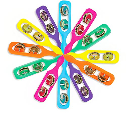 ArtCreativity Cymbals Tambourine for Kids, Pack of 12 Handheld Music Toys, Colorful Rattle Toddler Musical Instruments, Fun Cymbal Noise Makers Party Favors Supplies Goodie Bag Fillers for Children