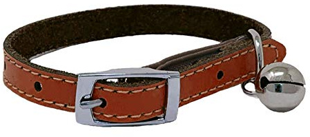 Katzenhalsband aus echtem Leder mit Sicherheitsgummi, Glocke, erhältlich (braun)