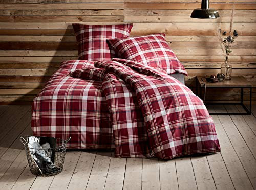 Bettwaesche-mit-Stil Klassische Karo Feinflanell Bettwäsche rot weiß 135x200 + 80x80