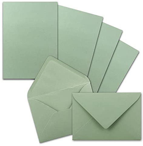 50x Briefpapier-Sets DIN A5 mit C6 Briefumschlägen - Eukalyptus -Nassklebung (Grün) - mattes Schreibpapier mit Kuverts - FarbenFroh by GUSTAV NEUSER