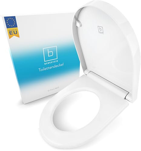 Benkstein® Toilet Lid with Soft-Close D-Shape White - Antibacterial Toilet Seat - Quick Release for Easy Cleaning - Easy Assembly - Urea Duroplast - Removable - Maximum Load 150 kg