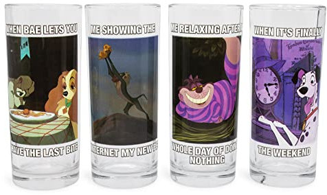 Disney Memes 10-Ounce Tumbler Glasses | Set of 4