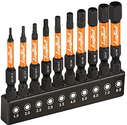 toolant Impact Hex Head Allen Wrench Drill Bit Set, 1/4” Hex-Shank S2 Steel Bits Set, CNC Machined Tips with Magnetism, 2” Long with Storage Box 10pcs (Metric)