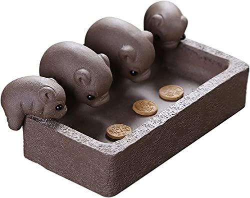 BEZAX Zisha Tea Pet, niedliche 4 Schweine-Statuen, lila Ton, Tierfigur, Pflanztopf, chinesisches Teetablett, Zubehör-Ornament