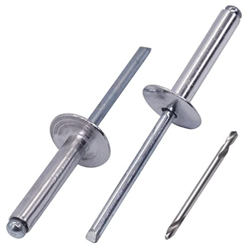 SKIR'CO (30 Stück) Großer Flansch Aluminium Blindnieten 5,0 x 30 mm, Stahldorn, Bohrer enthalten