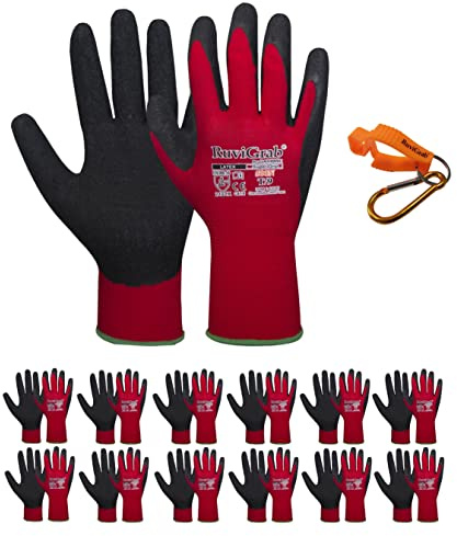 Ruvigrab - Guante de Trabajo de Látex | Guantes Antideslizantes | Guantes Jardineria | Guantes para Industria, Construcción, Agricultura o Uso General | Guante Trabajo Hombre y Mujer