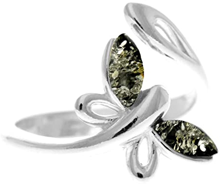 SilverAmber Jewellery Anello regolabile in argento Sterling 925 e ambra baltica con libellula, GL721, Regolabile, Gemma, Ambra