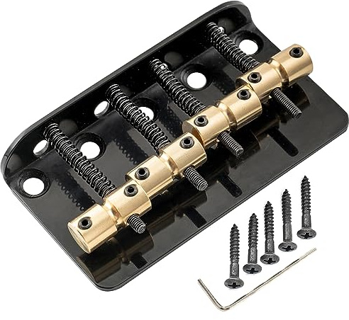 Musiclily Pro 19mm Klassisch Standard Top Load 4-Saiter Bass Steg Bridge mit Messing Saitenreiter Stahlplatte, Schwarz