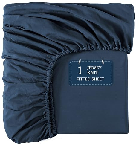 Fitted Twin XL Bottom Sheet - Strong Elastic Hem, Dynamic 4 Way Stretch Fit - Deep Pocket Fitted Sheet 8 to 15 Inch - Perfect for Split King Beds - Ultra Soft, Machine Washable & Durable - Estate Blue