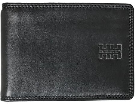 Elbleder Dollarclip Geldbörse Herren Leder Schwarz RFID-Schutz mit Münzfach - Echtleder Portemonnaie mit Geldspange - Doppelnaht Geldbeutel für 10 Karten - Polo 106 Clip BK