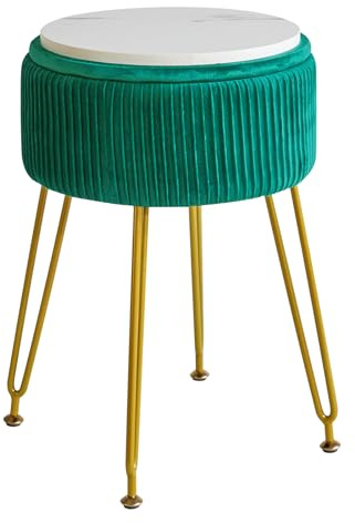 IBUYKE Aufbewahrung Fußlehne Stuhl, Make-up Vanity Hocker, Grün L/G-20L | Seitentisch goldene Stahlbeine abnehmbare Abdeckung Couchtisch Top