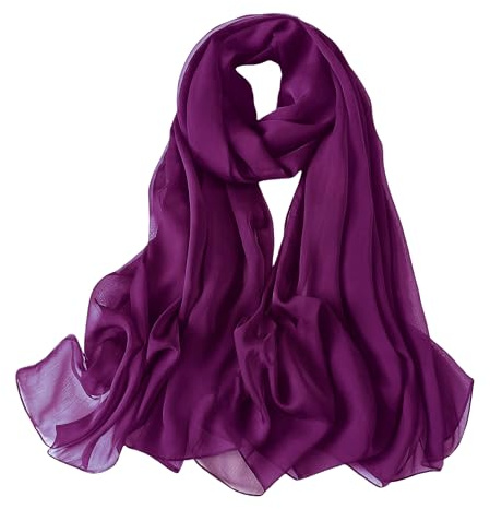 Lina & Lily Bufanda de gasa arrugada para mujer, chal para primavera y verano, transparente, sedoso y ligero, Rojo-Violeta, Talla única
