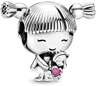 Wedanor Charmes La petite fille pour Bracelets - Charms de Perles ajourées en Argent Sterling 925, charmes de Coeur d'amour pour Bracelets et Colliers pour Femmes