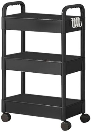 Rollbarer Bücherwagen – Mehrzweckwagen, Aufbewahrungswagen, Aufbewahrungsrollwagen, | Rollregal Mit Rollen Und Haken, Aufbewahrungswagen, Beweglicher Aufbewahrungsorganisator, 3-stufiger Snackwagen