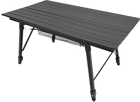 HarBin-Star Campingtisch Faltbar, Klapptisch bis 30 kg, Kompakter Gartentischmit Aufbewahrungstasche, Verstellbare Höhe, Aluminium, 90 x 51 x 45-65cm (Schwarz)