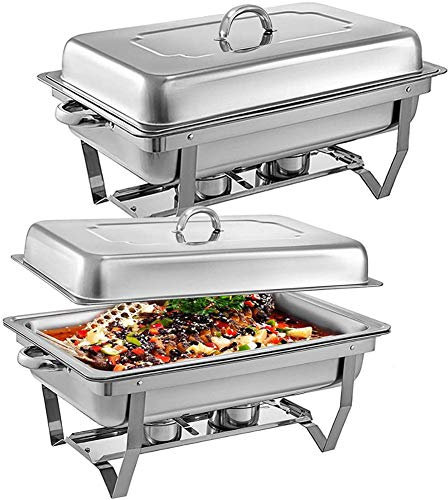 XMWOEIX Chafing Dishes da 8 Quarti/9 Litri, 2 Confezioni/4 Confezioni, Contenitore riscaldante in Acciaio Inox per Catering, Gambe Pieghevoli, per celebrazioni, Feste, Incontri Natalizi, 2 Confezioni