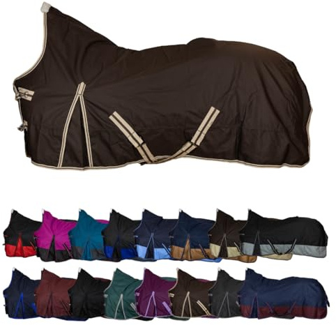 RL24 - Weidedecke High Neck Basicline 600D – Regendecke & Übergangsdecke – wasserdichte Outdoordecke mit Kreuzbegurtung – Pferdedecke in Dunkelbraun – Größe 155cm (200g/m² Füllung)