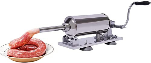 WOTZOV Insaccatrice Manuale per Salsicce, insaccatrice Orizzontale Manuale in Acciaio Inossidabile da 4 Litri, con 4 ugelli di riempimento Professionali per Tubi, per Uso domest