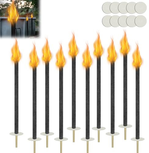QEENTOE 10 torce di cera per esterni, torce notturne, per esterni, con protezione per le mani, 100 minuti di tempo di combustione