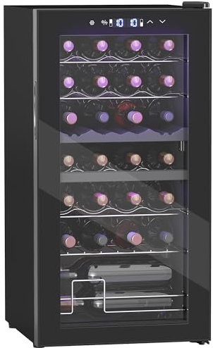 HOMCOM Weinkühlschrank 2 Zonen 28 Flaschen 74L 5-18℃ Kompressor Getränkekühlschrank mit LED-Leuchte, Anti-UV Glastür, Kleiner Weinschrank Flaschenkühlschrank mit Touch-Screen Schwarz