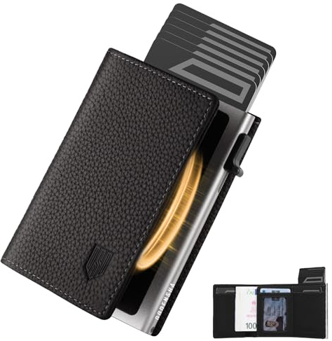 DODENSHA MagSnap Pebble Geldbörse Damen & Herren I Slim Wallet mit Münzfach I Kreditkartenetui Geldbeutel Mädchen für 10+ Karten I Wallets for Men I Portmonee Damen I RFID Schutz I Schwarz Silber