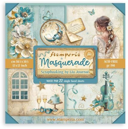 Stamperia - Scrapbook Paper Pad for Scrapbooking, Albums, Card Making, Bullet Journalling and More, Acid Free, Single Face, Perfect for Hobbies, Crafts, and Gifting (Masquerade) (30.5 x 30.5cm)