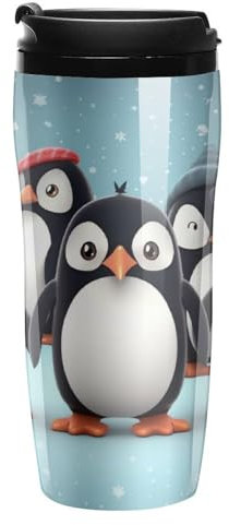 Stanley-Kaffeetasse mit Deckel, 340 ml, Kunststoffbecher, versiegelter Trinkdeckel, Wasserbecher, Teetasse, niedliche Pinguine, bedruckte Tassen, passt in Auto-Becherhalter