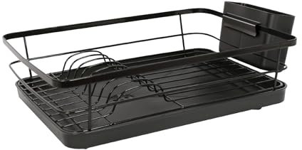 Harbour Housewares Metal Dish Drainer Rack with Drip Tray for Kitchen Counter Sink Kitchen Drying Rack Space Saving Draining Board with Cutlery Holder