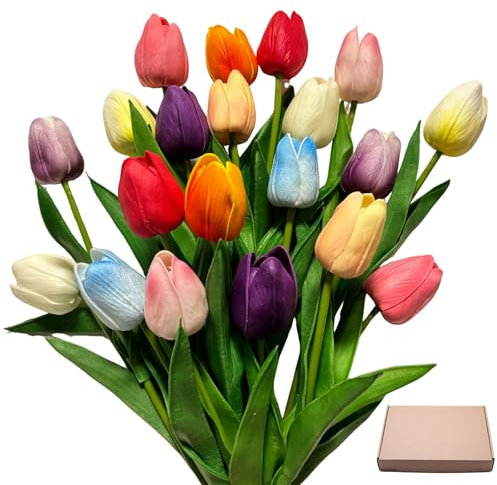 Dyiouxin Tulipani artificiali realistici,20 Pezzi Tulipani in Lattice,Fiori Artificiali Realistici,Colori Misti,Fiori Finti per Decorazioni, per Bouquet da Sposa,Casa,Hotel,Festa,Ufficio
