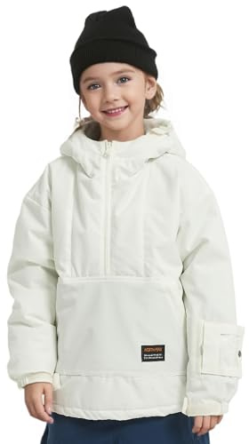 Boys Girls Pullover Anorak Hooded Ski Jacket Waterproof Windproof Snowboard Jackets Winter Coat Warm Insulated(6Y,White)