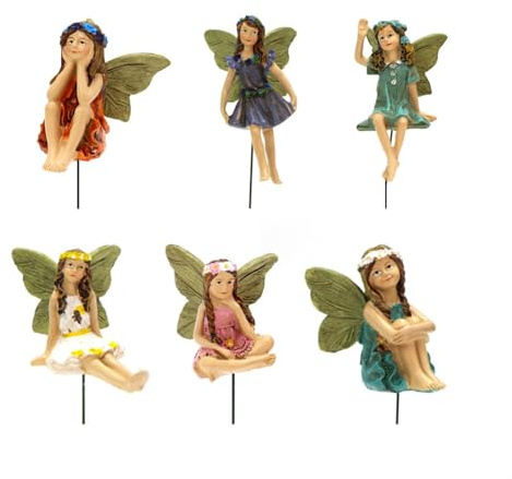 Dubbulon 6Pcs Garden Fairy Statue - Miniature FairyGarden Accessories, Resin Colorful FairyGirl Ornaments, For Outdoor Yard Deco Statue Accessories, Lovely Vintage Fairy Garden Stake Plants Figure