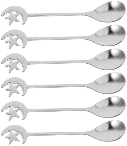 EXHUMKY 6piezas Cucharas De Café De Acero Inoxidable Cucharitas Decorativas Con Diseño De Estrella y Luna Para Espresso Té y Mezcla Casa