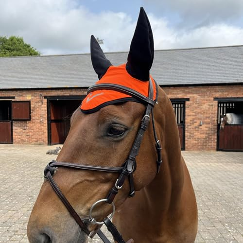 Ruggles Hi-Viz Ohrhaube - Fliegenschleier für Pferd und Pony - Gelb, Orange (Orange, Pony)