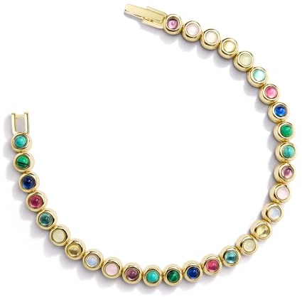 Pearich 14K Gold Tennis Bracelets For Women, 3mm Multicolor Gemstone Bezel Gold Tennis Bracelet,Jewelry for Women Christmas Valentines,Mothers Day 6 Inch