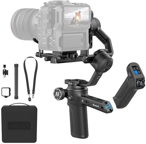 Feiyutech SCORP 3 Kit [offiziell] Gimbal-Stabilisator für Kamera mit integrierter 4.0 AI-Tracking, 3,5 kg Nutzlast, abnehmbarer Griff mit 12 m kabelloser Steuerung, Bluetooth-/Kabelsteuerung, extra 5