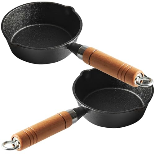 JECOMPRIS Lot de 2 Mini Casseroles en Fonte 12 Cm avec Manche Bois, Pot à Sauce Polyvalent pour Cuisson Rapide, Compatible Induction, Ustensile la Cuisine Pratique pour Cuisson et Service