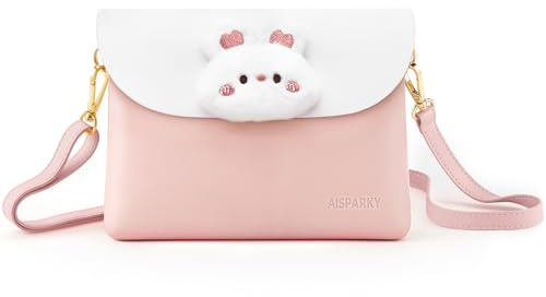 AISPARKY Kleine Umhängetasche für Teenager, Mädchen, niedlich, schöne Kinder-Handtaschen, Schultertaschen, Geldbörse, Geschenke für kleine Mädchen (mehrere Farben), Rosa/Hase, Small