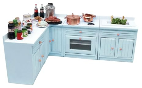 ZEPFJHE 1/12 Puppenhäuser Miniatur Küchenschrank Set mit Kochherd Küche Haut Puppenhäuser Möbel für realistisches Spielen Miniatur-Set
