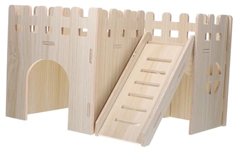 ARTSEWPLY Guinea Pig Wooden House Hideout Hamster Hideout with Climbing Ladder Solid Wood Shelter for Small Pets Cozy Resting and Hiding Space 11.02 X 8.66 X 7.09in