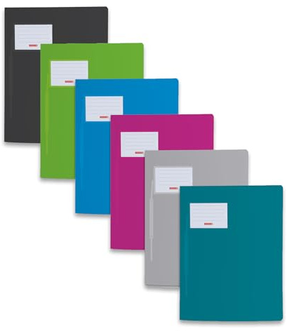 Brunnen | stabile Plastik Schnellhefter FACT!pp 6er Set für Format A4, aus transluzentem PP, mit Namensschild, mit Einstecktasche, türkis, silber, pink, azurblau, hellgrün und schwarz (6 Farben)