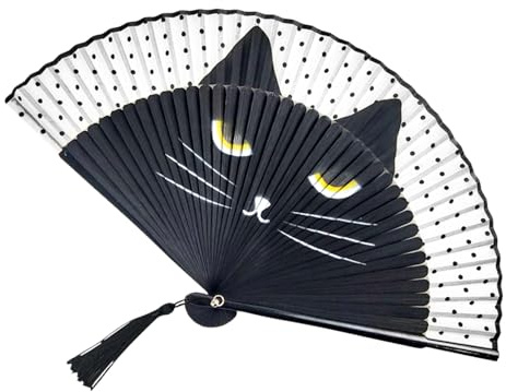 VBSYUYQ Cartoon Cat Bamboo Folding Hand Fan for Daily Party Decoration | 1 pack black cartoon cat bamboo folding hand fan,portable foldable design for daily cooling festival party cosplay decoration