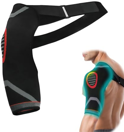 LUMOOM Tutore per spalle per uomo e donna, supporto per spalle regolabile con imbottitura a pressione, efficace supporto per spalle durante lo sport e il dolore per sinistra destra (rosso)