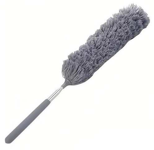 Extendable Feather Duster 38-88cm Stainless Steel Telescopic Pole Soft Microfiber Head White Polyester Stainless Steel Ideal for Ceiling Cars Tight Spaces