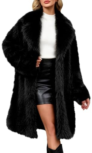 szvbofueck Women's Winter Coat Long Faux Fur Coat Lapel Faux Fur Jackets Long Sleeve Faux Fur Coat Knee-Length Plush Coat Fluffy Soft Cuddly Coat Aesthetic Thermal Jackets Plain Cardigan, Ash black