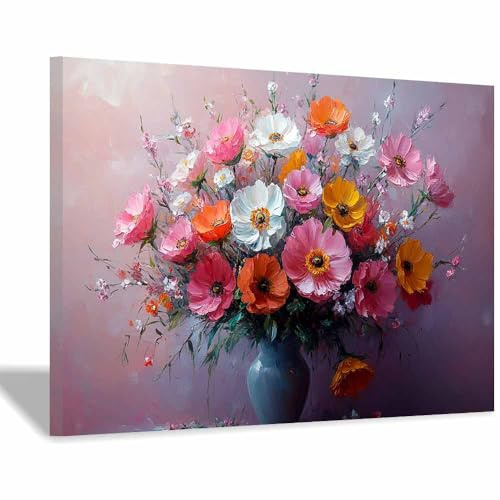Generisch Wand Bilder Bilder Bunter Blumenstrauß Moderner Stil Geeignet FüR Wohnzimmer Schlafzimmer Esszimmer Und Andere RäUme(Hellrosa)-40x60cm1 Gerahmt