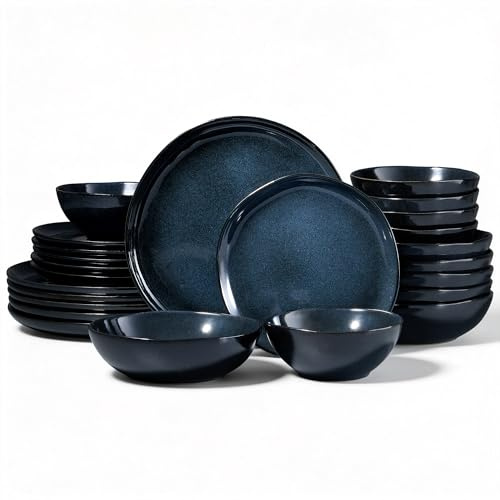 Onader 24 Piece Reactive Glaze Dinner Set for 6 People, Galaxy Blue