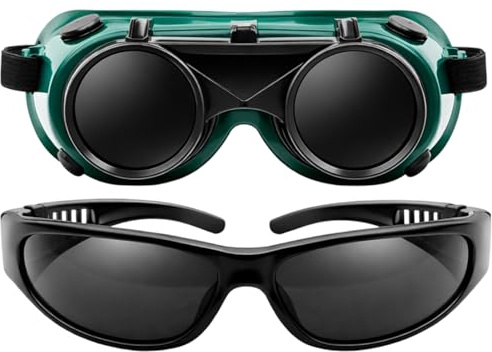 ELYIQI 2 Stück Schweißbrille, Schweisserbrille Professionelle Augenschutz Brillen, Kratzfeste Linsen, Leichtes Design Mit Verstellbaren Kopfband, Vielseitige Anwendungen Für Industrie Und Hobby