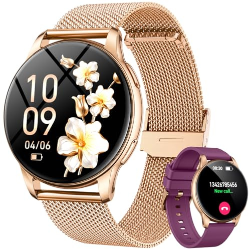 Smartwatch Damen mit Bluetooth Telefonfunktion Fitnessuhr: 1,32 AMOLED Rund Smart Watch mit Pulsmesser Schlafüberwachung Kalorienzähler Sportuhr IP68 Wasserdicht Fitness Tracker für iOS Android Uhren