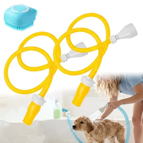Handheld Shower Sprayer/Washer for Pets, Slip on Tub Hose for Dog Bath, Multi-Purpose Dog Shower Attachment, Portable, Gentle - Perfect for Pets, Kids, and Cleaning Needs (2Pcs Yellow)